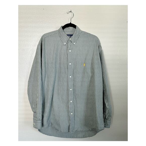 Men's Ralph Lauren Green White Stripe Blake Cotton Button Up Shirt LS Pony Sz XL - Picture 1 of 6